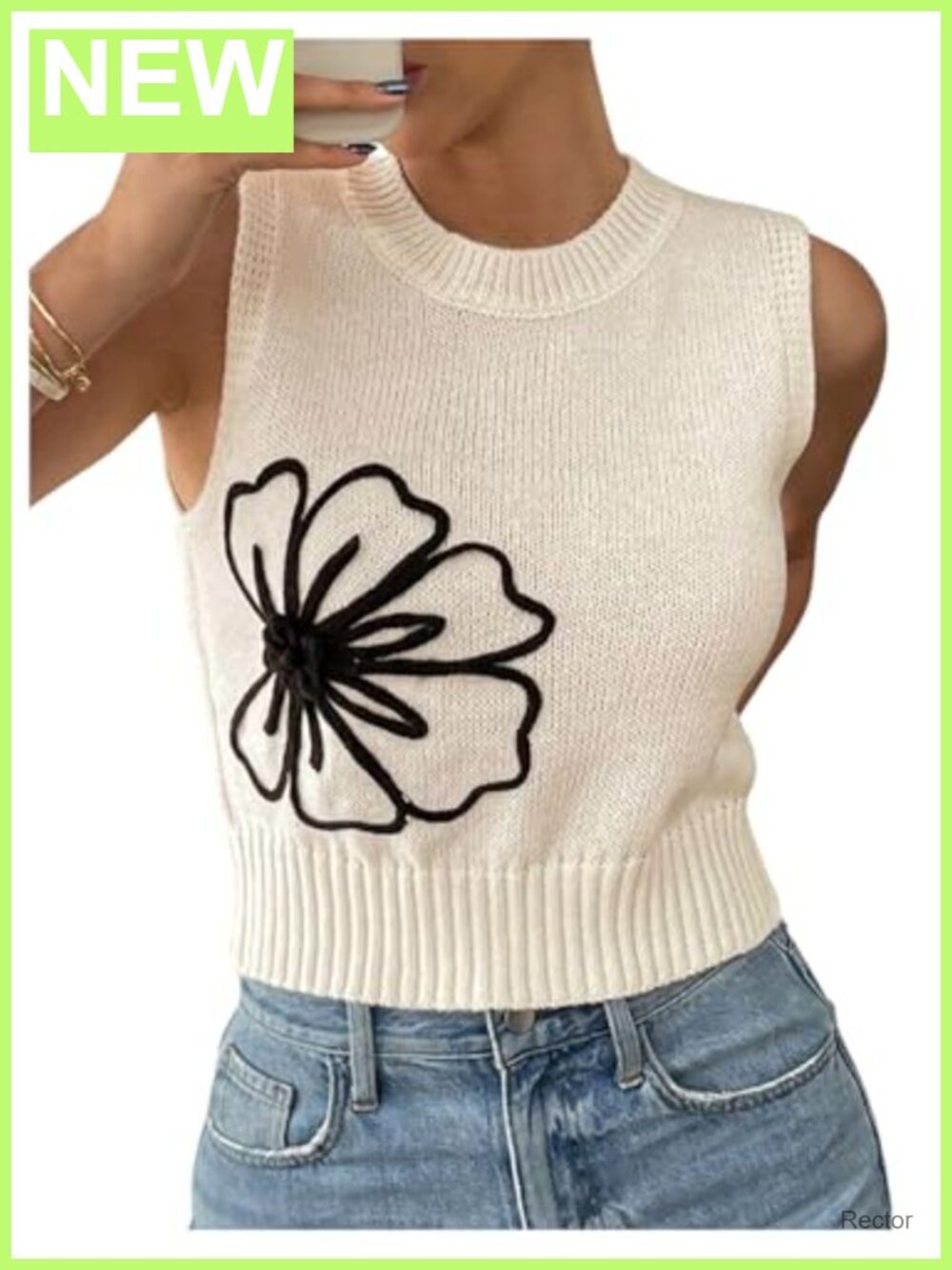 Floral Sweater Vest Crewneck Sleeveless Knit Crop Top Going Out